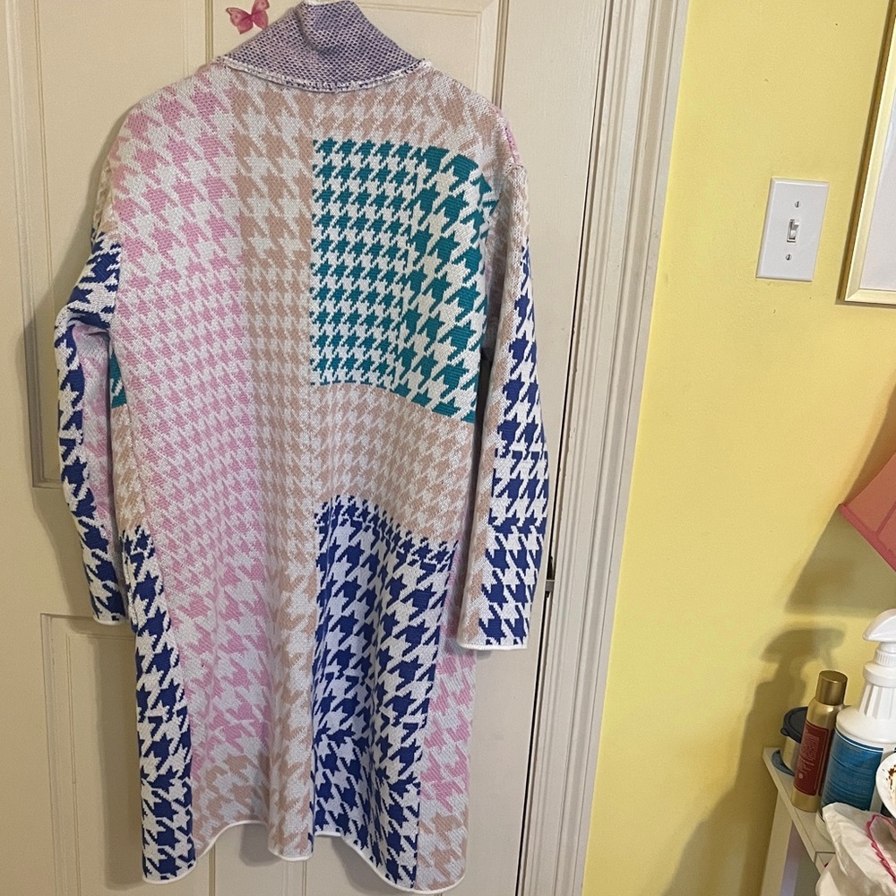 J. NNA Colorful Houndstooth Women's Long Cardigan - Picture 4 of 4